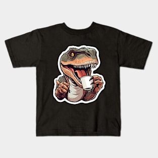 Tyrannosaurus Drinking Coffee Kids T-Shirt